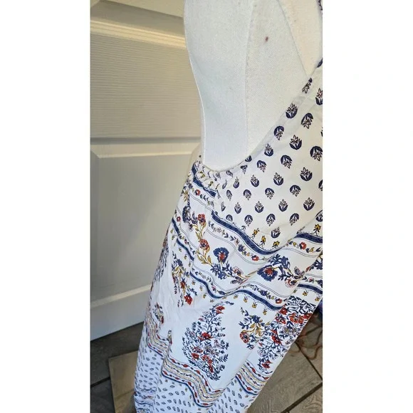 Old Navy Womens Boho Floral Border Print Maxi Dress White Blue Red Large Tall - Picture 4 of 7